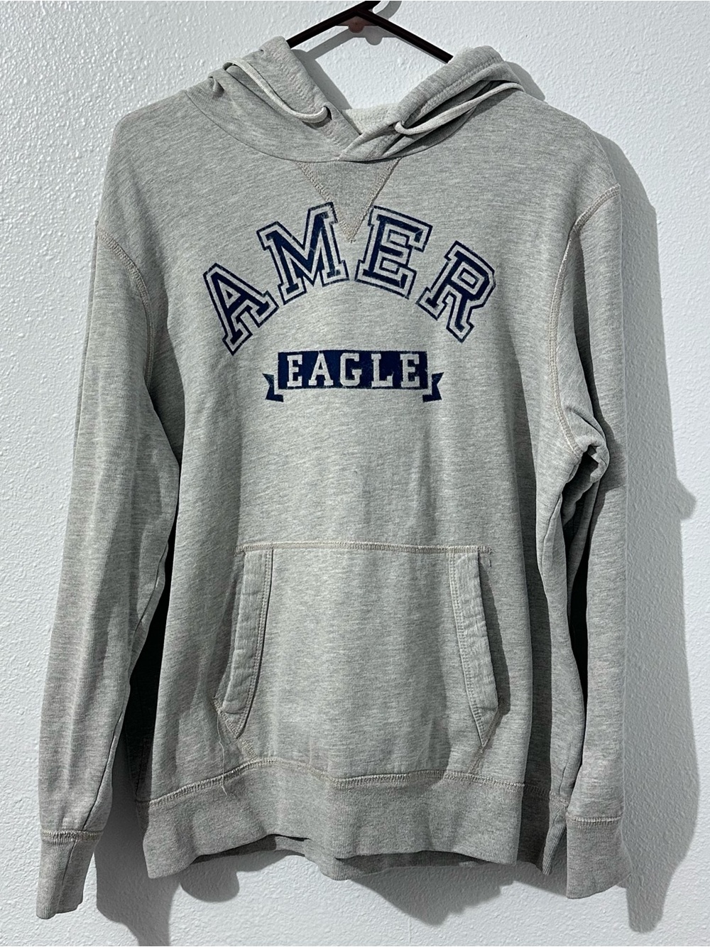 American Eagle Outfitters Light Gray Hoodie with Navy Lettering mens xl